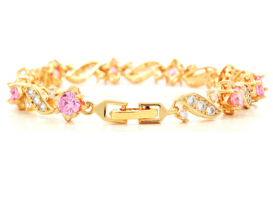 Yellow gold pink gems bracelet BACK