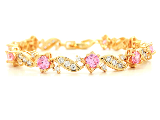 Yellow gold pink gems bracelet MAIN