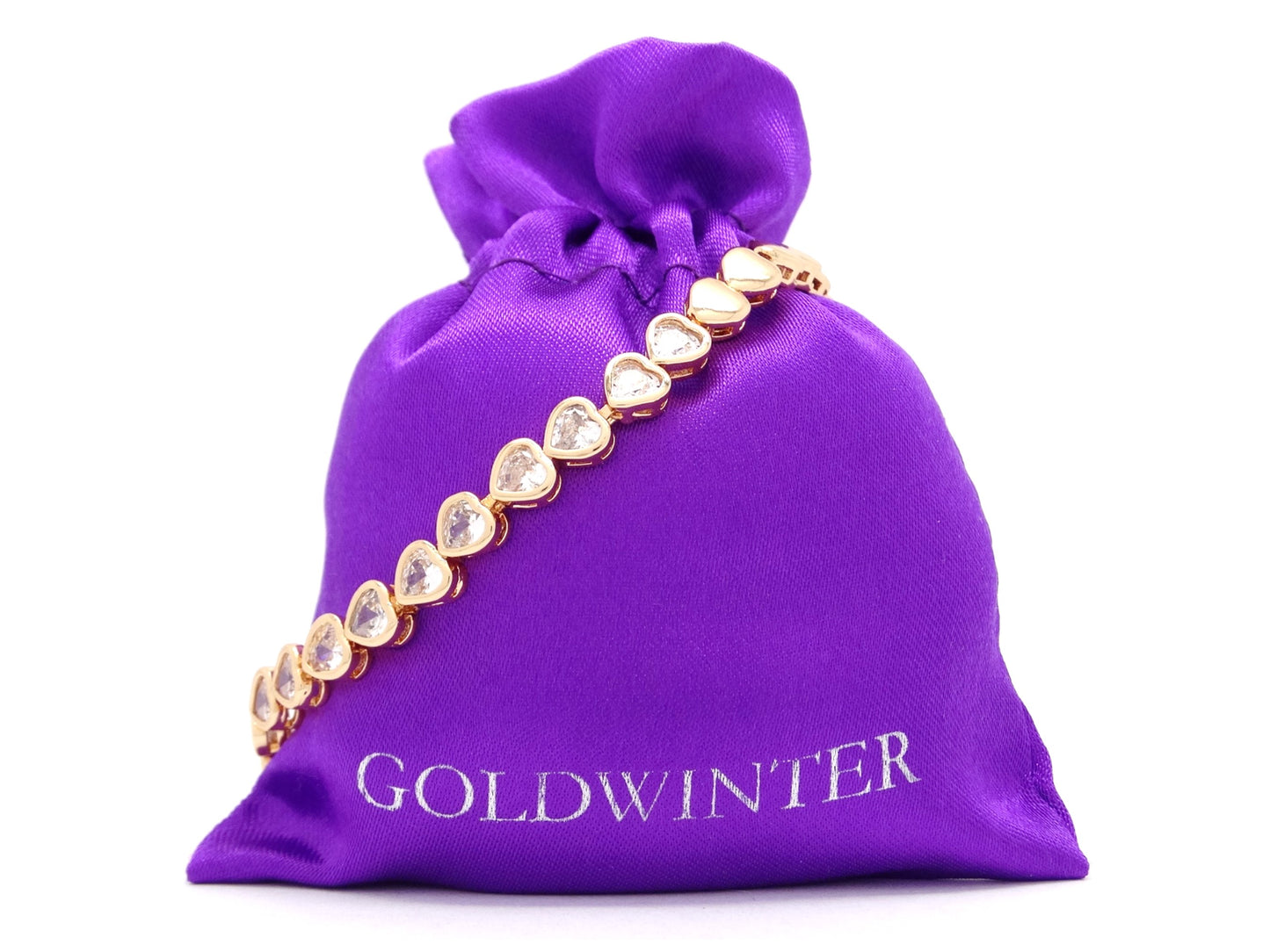 Yellow gold white heart gems bracelet GIFT BAG