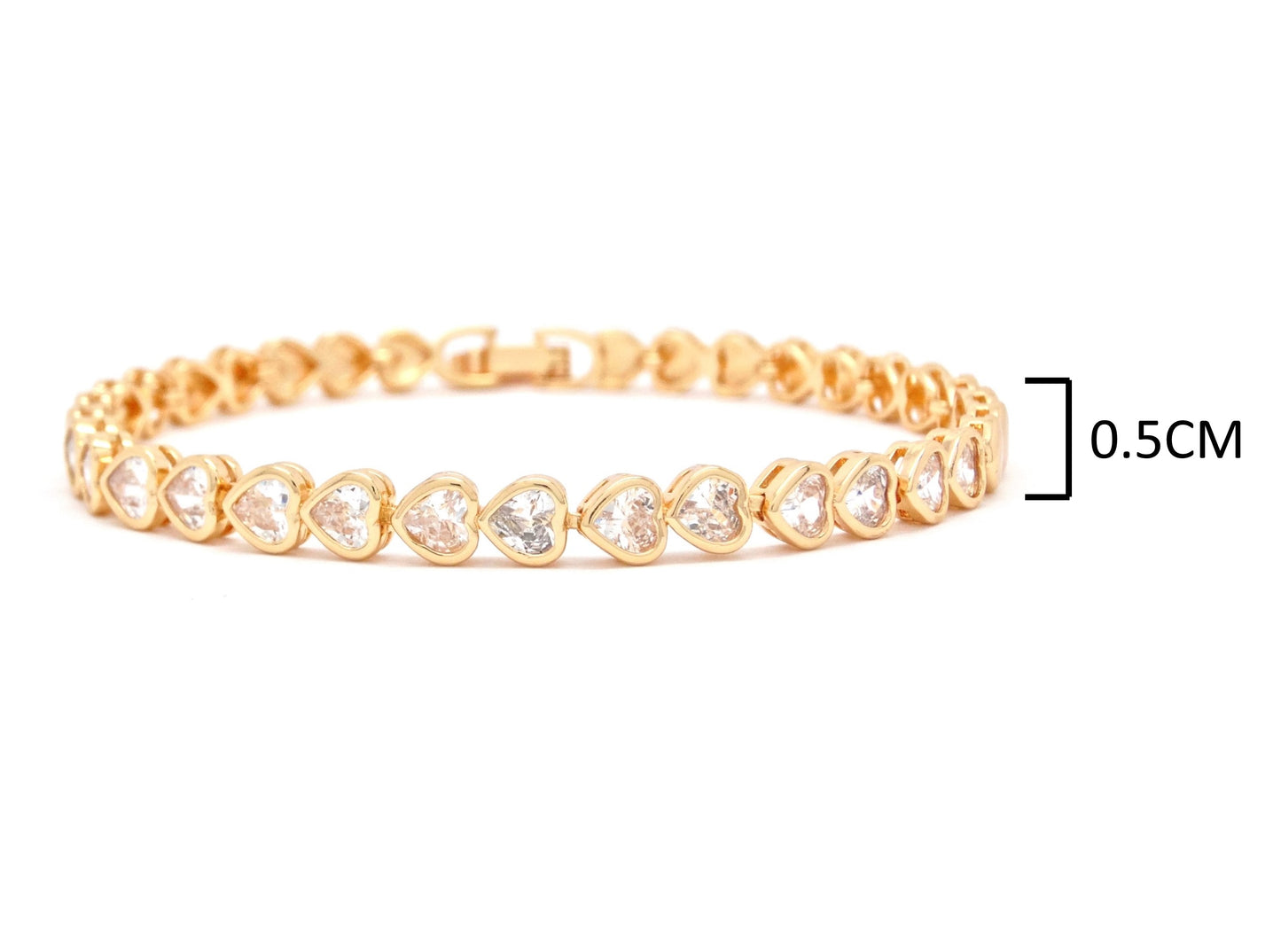Yellow gold white heart gems bracelet MEASUREMENT