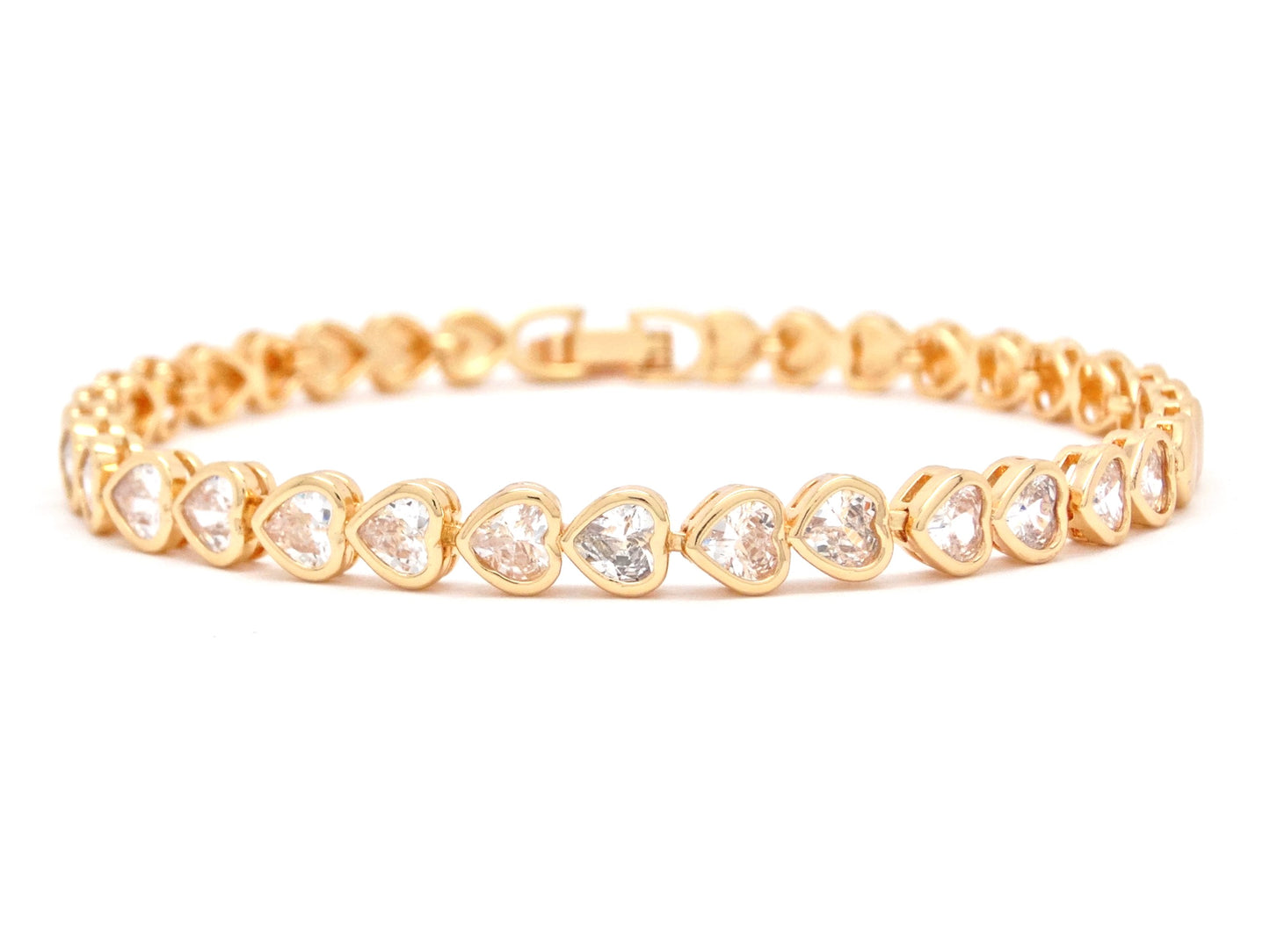 Yellow gold white heart gems bracelet MAIN