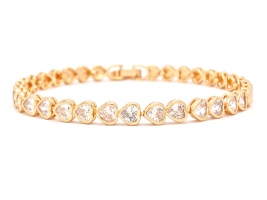 Yellow gold white heart gems bracelet MAIN