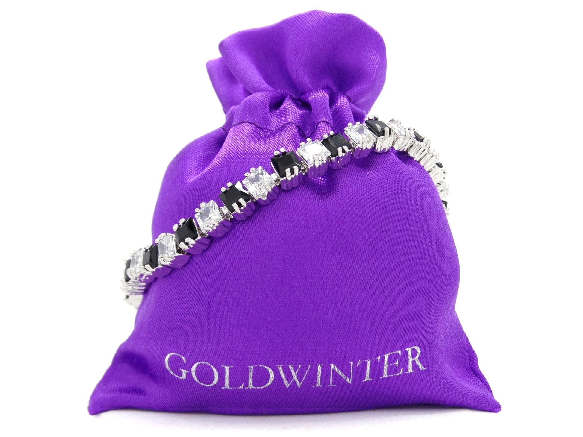 White gold princess black moonstone and clear gems bracelet GIFT BAG