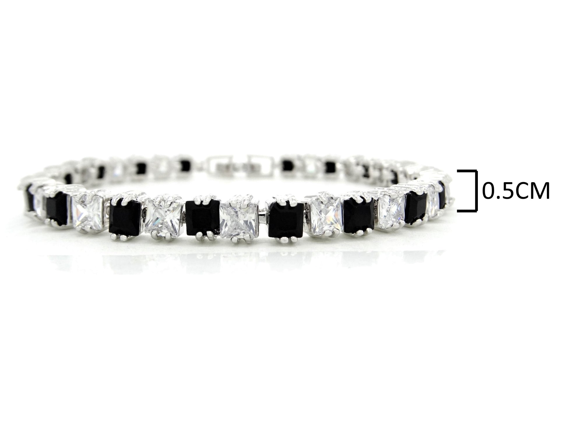 White gold princess black moonstone and clear gems bracelet MEASUREMENT