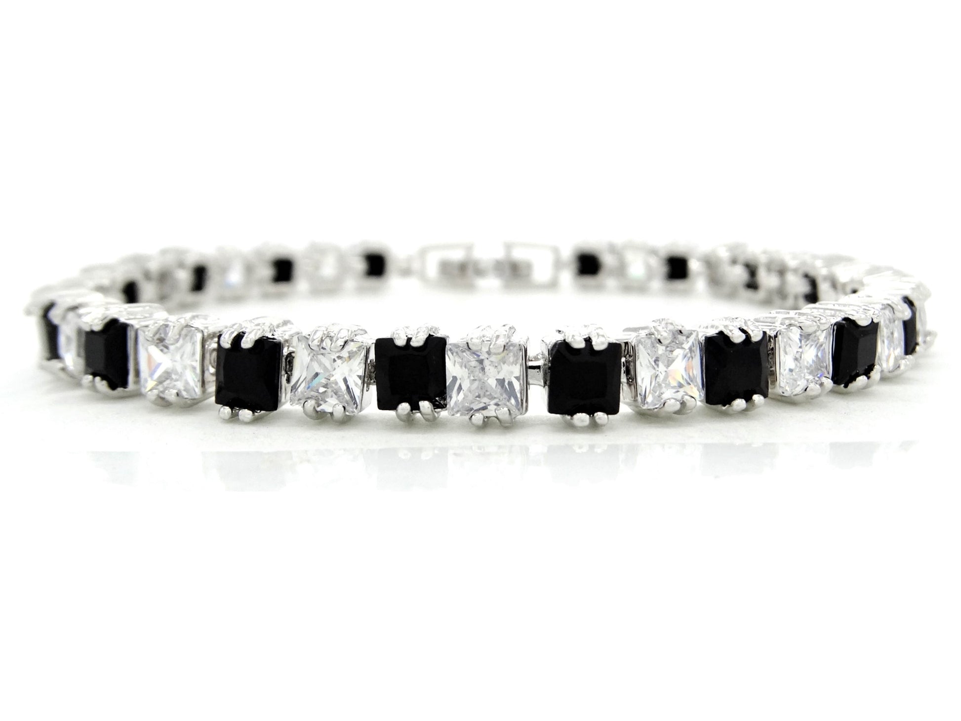 White gold princess black moonstone and clear gems bracelet MAIN