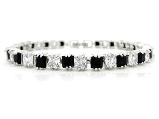 White gold princess black moonstone and clear gems bracelet MAIN