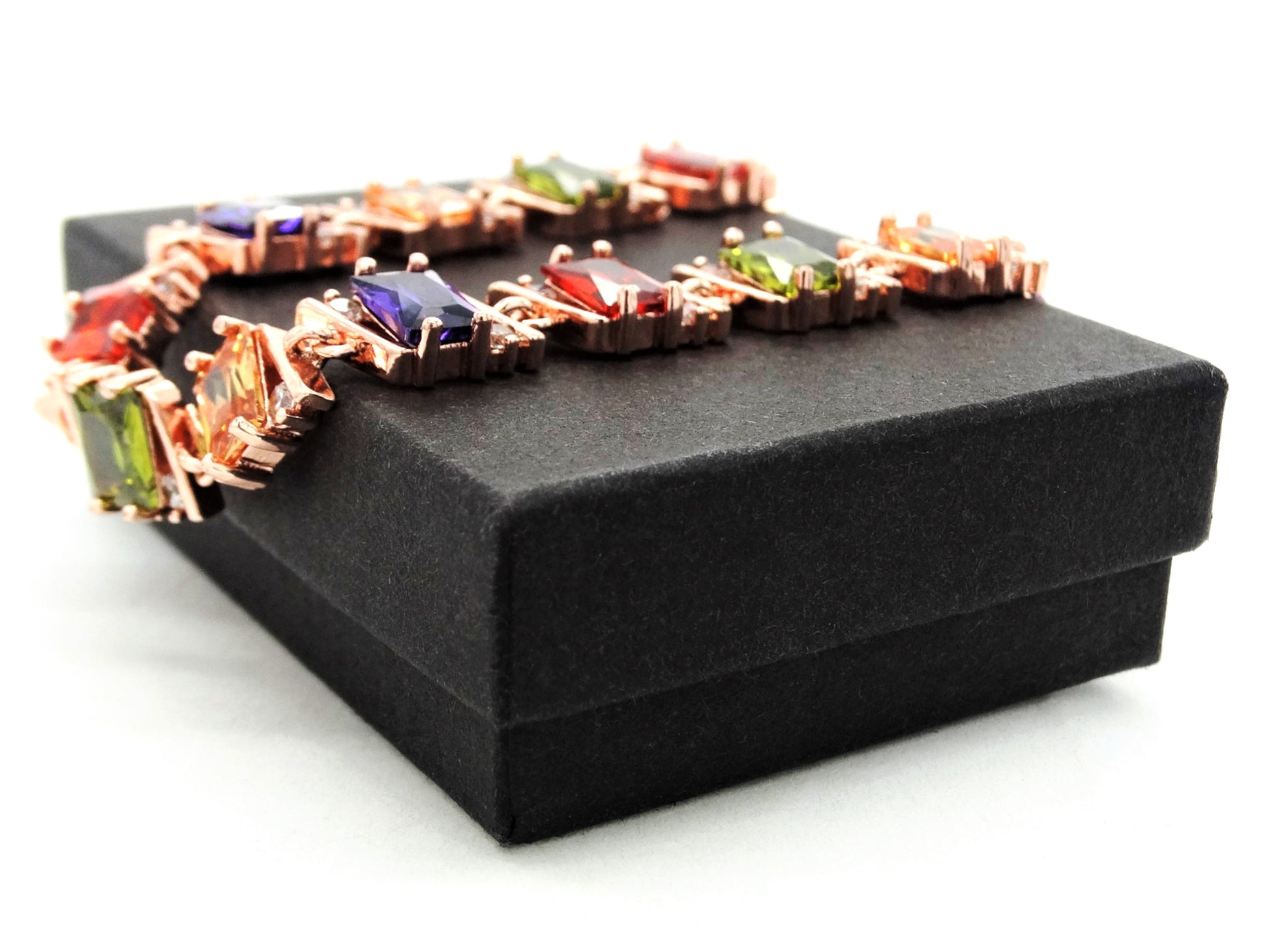 Rose gold radiant different colored gems bracelet GIFT BOX