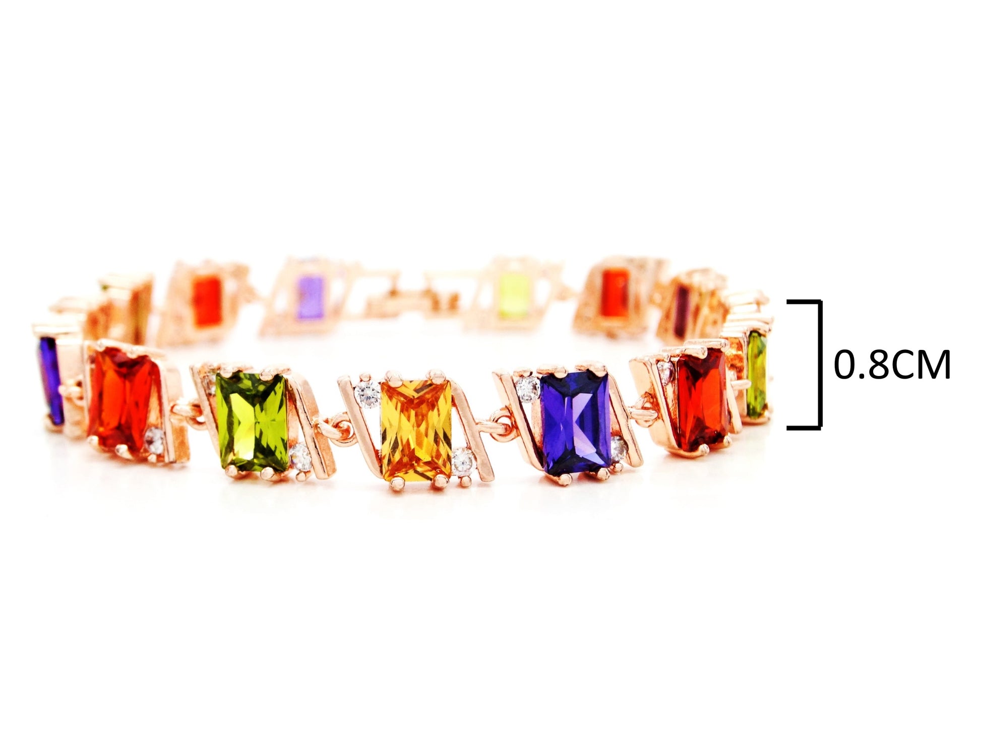 Rose gold radiant different colored gems bracelet MEASUREMENT