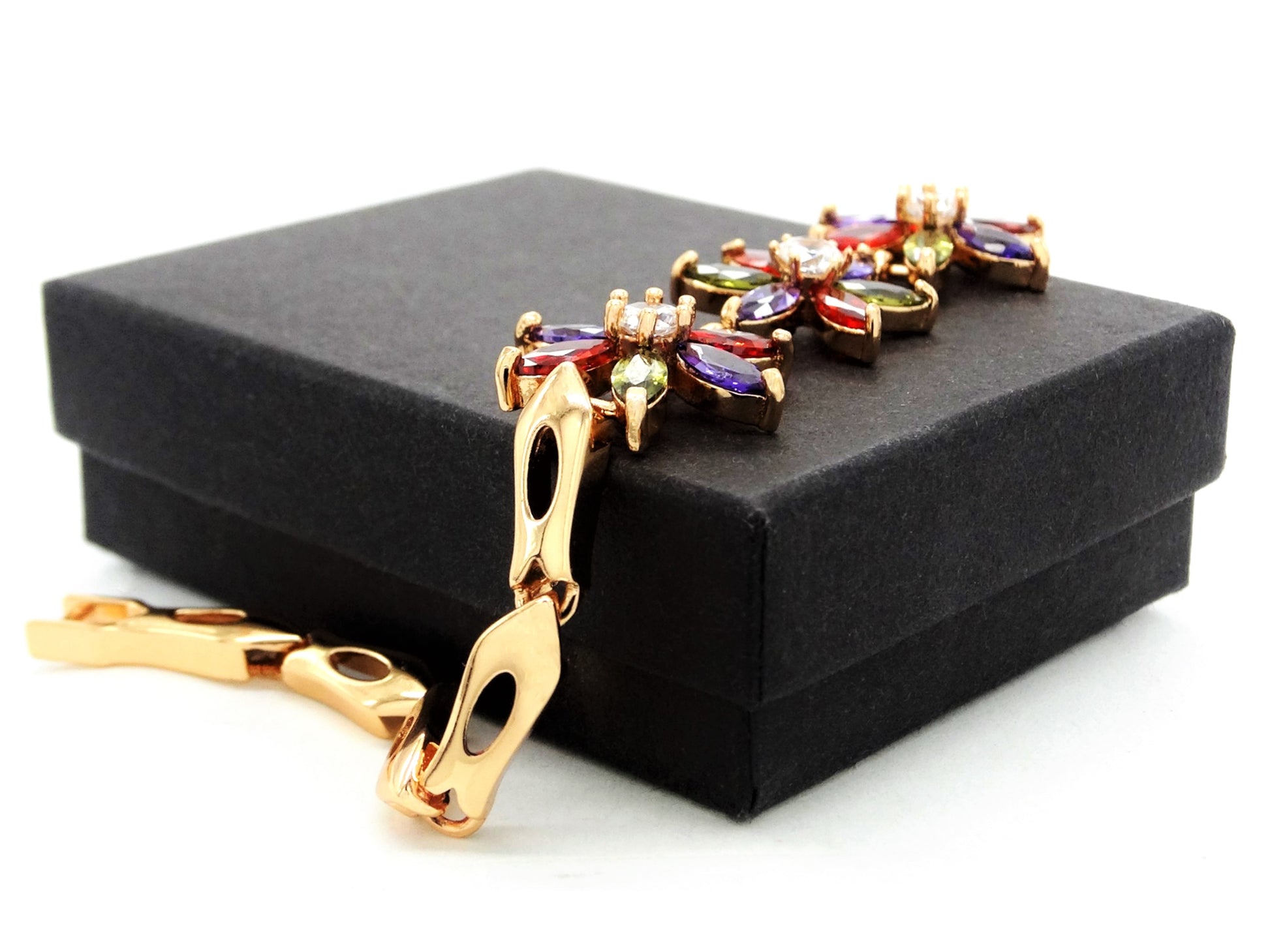 Gold rainbow flower marquise gems bracelet GIFT BOX