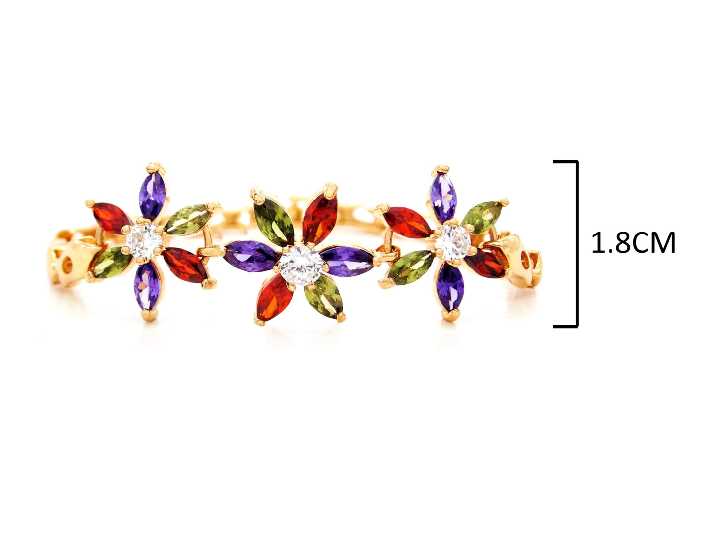 Gold rainbow flower marquise gems bracelet MEASUREMENT