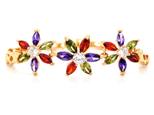 Gold rainbow flower marquise gems bracelet MAIN