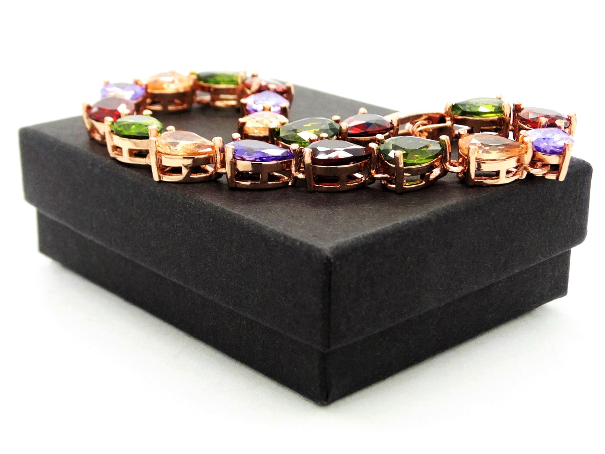 Rose gold different colored pear gems bracelet GIFT BOX