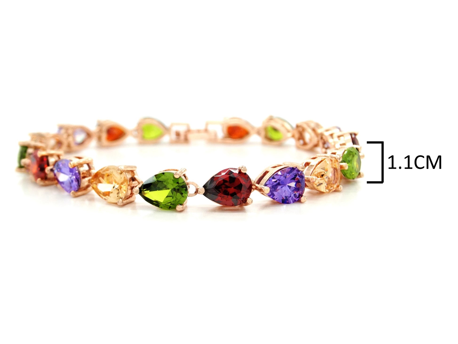 Rose gold different colored pear gems bracelet MEASUREMENT
