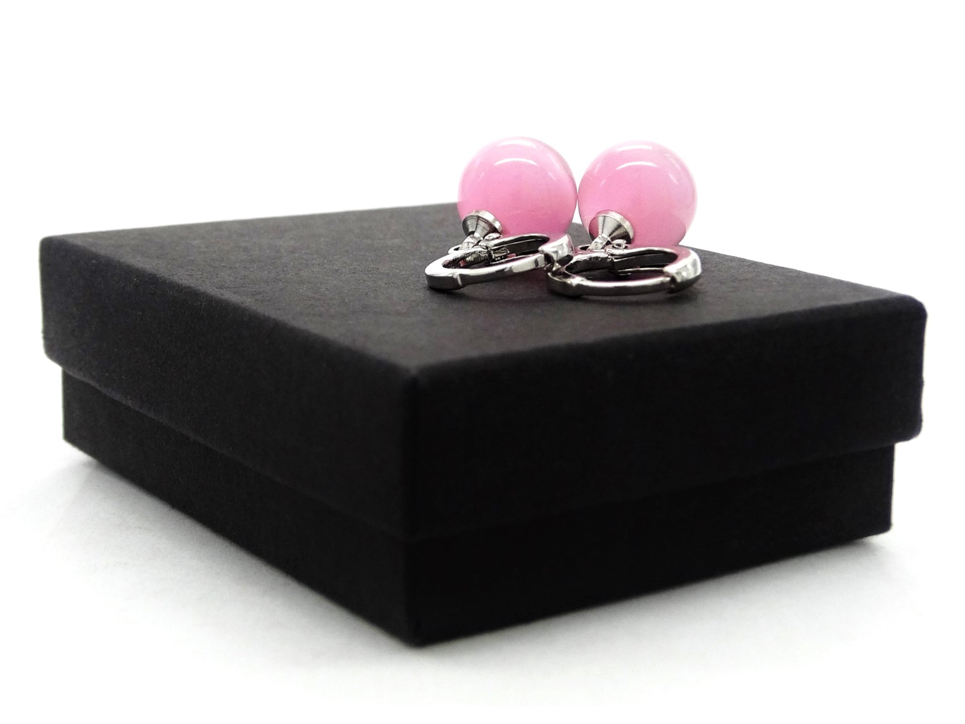 Pink moonstone hoop ball earrings GIFT BOX