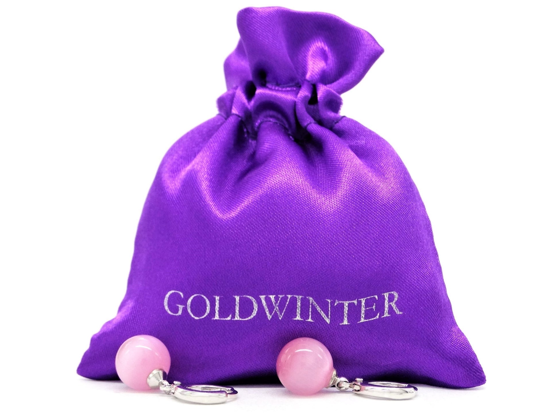 Pink moonstone hoop ball earrings GIFT BAG