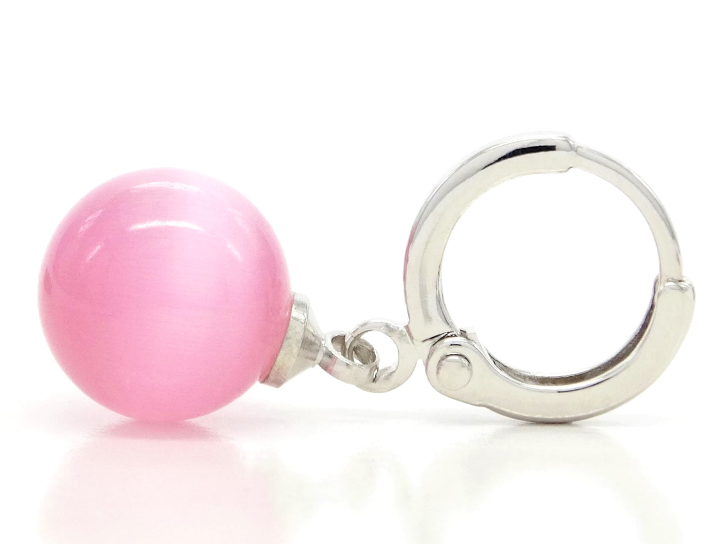 Pink moonstone hoop ball earrings SIDE