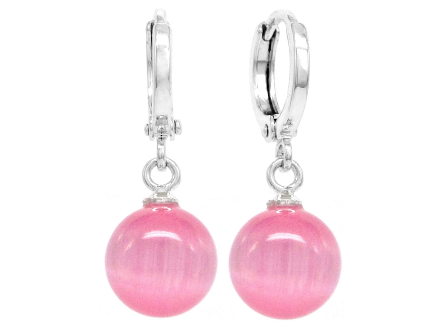 Pink moonstone hoop ball earrings MAIN