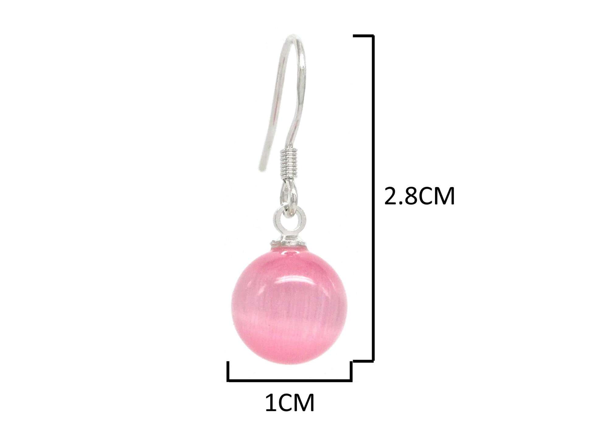 Pink ball moonstone earrings MEASUREMENT