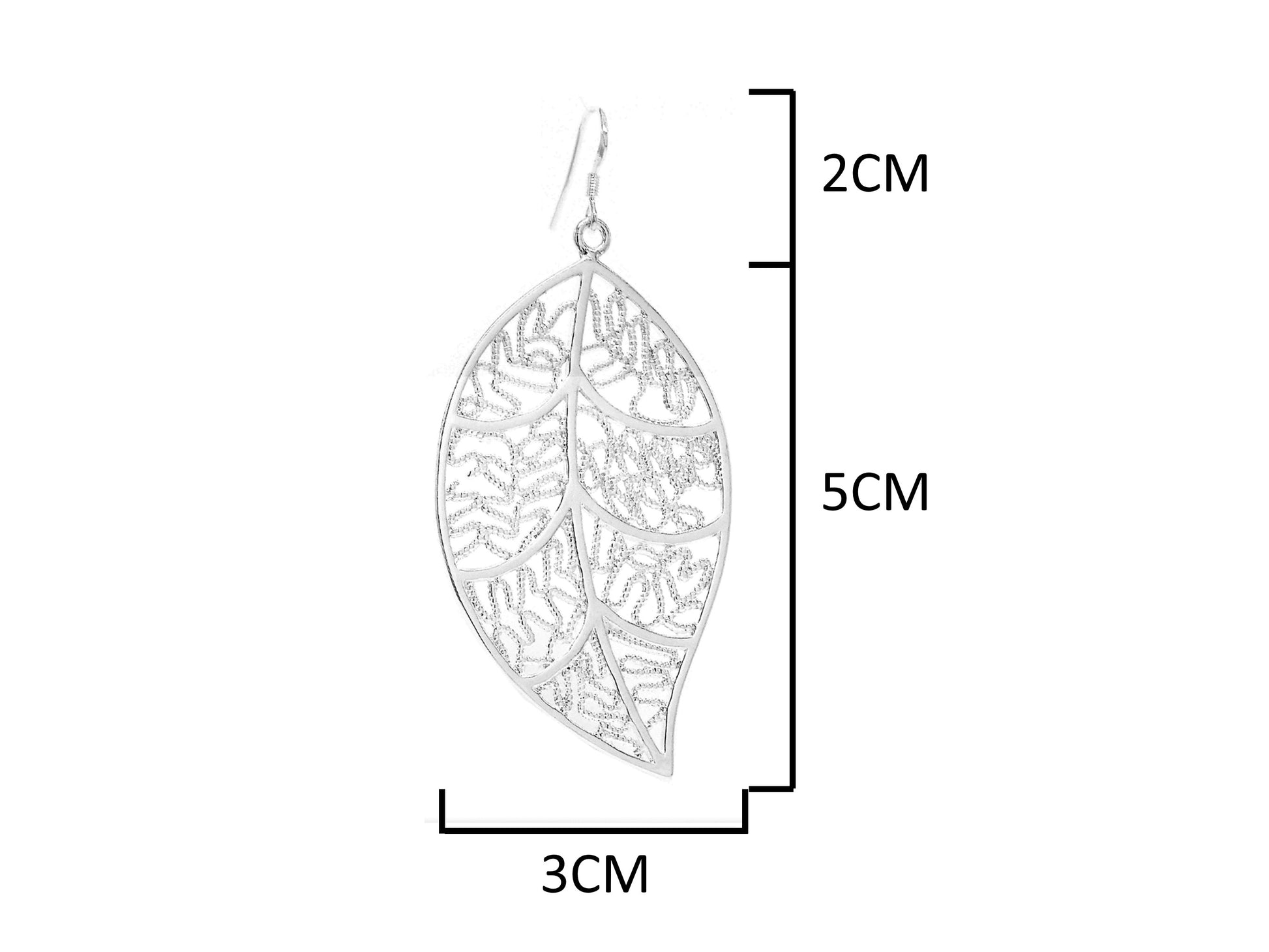 Sterling silver leaf necklace and earrings MEASUREMENT