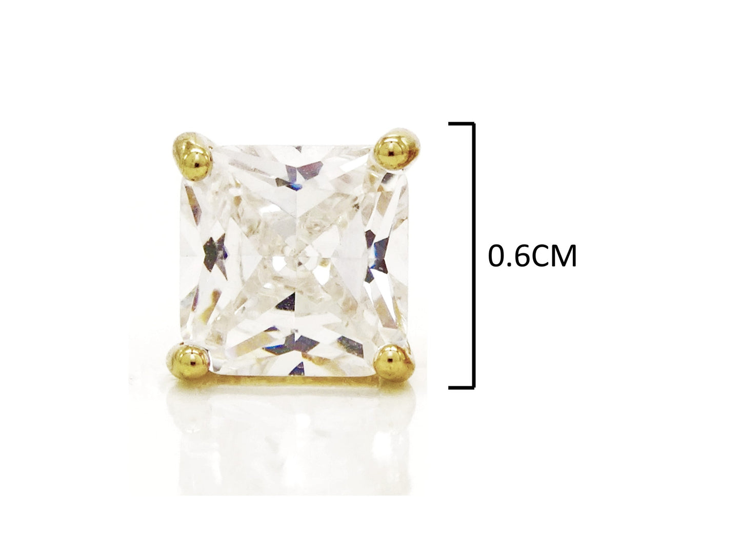 Clear princess gold stud earrings MEASUREMENT