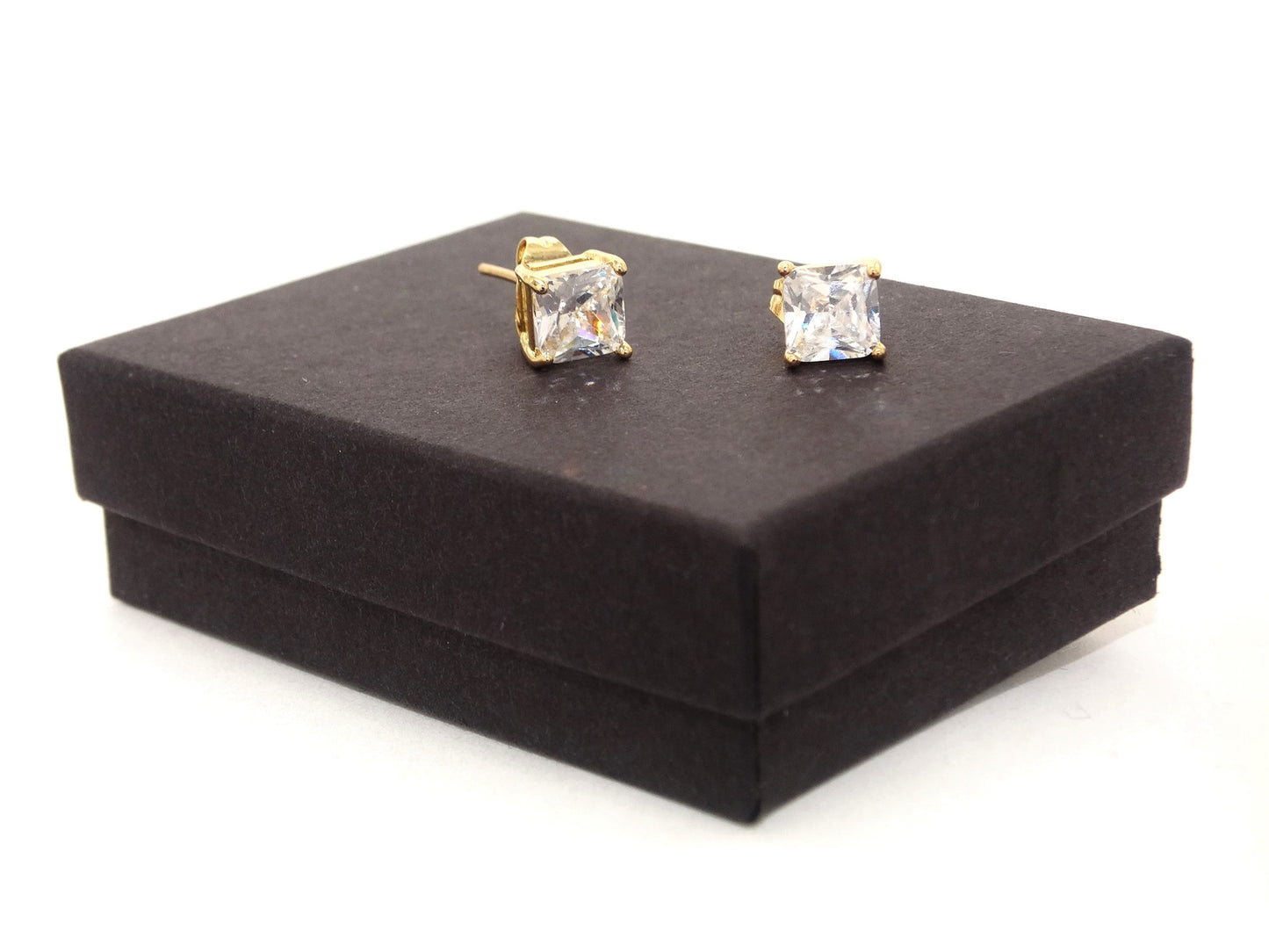 Clear princess gold stud earrings GIFT BOX