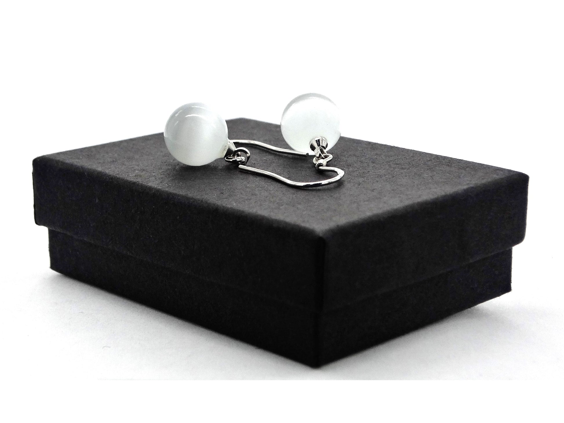 White moonstone ball necklace and earrings GIFT BOX