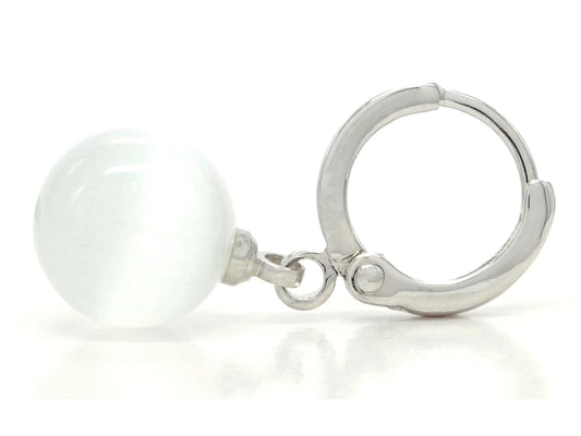 White moonstone hoop ball earrings SIDE