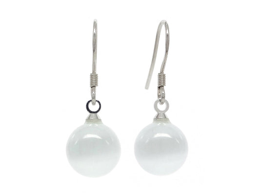 White moonstone ball earrings