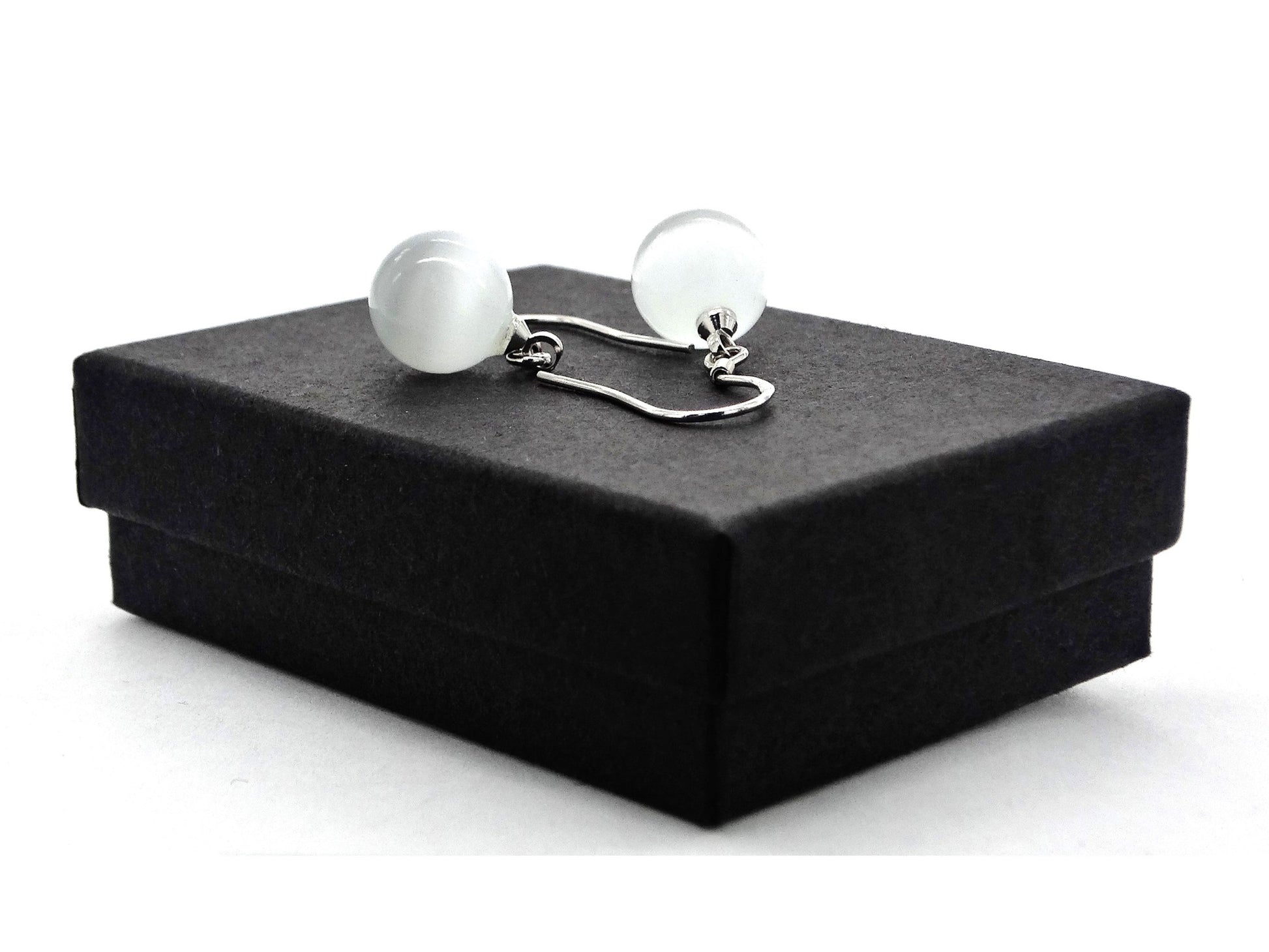 White moonstone ball earrings GIFT BOX