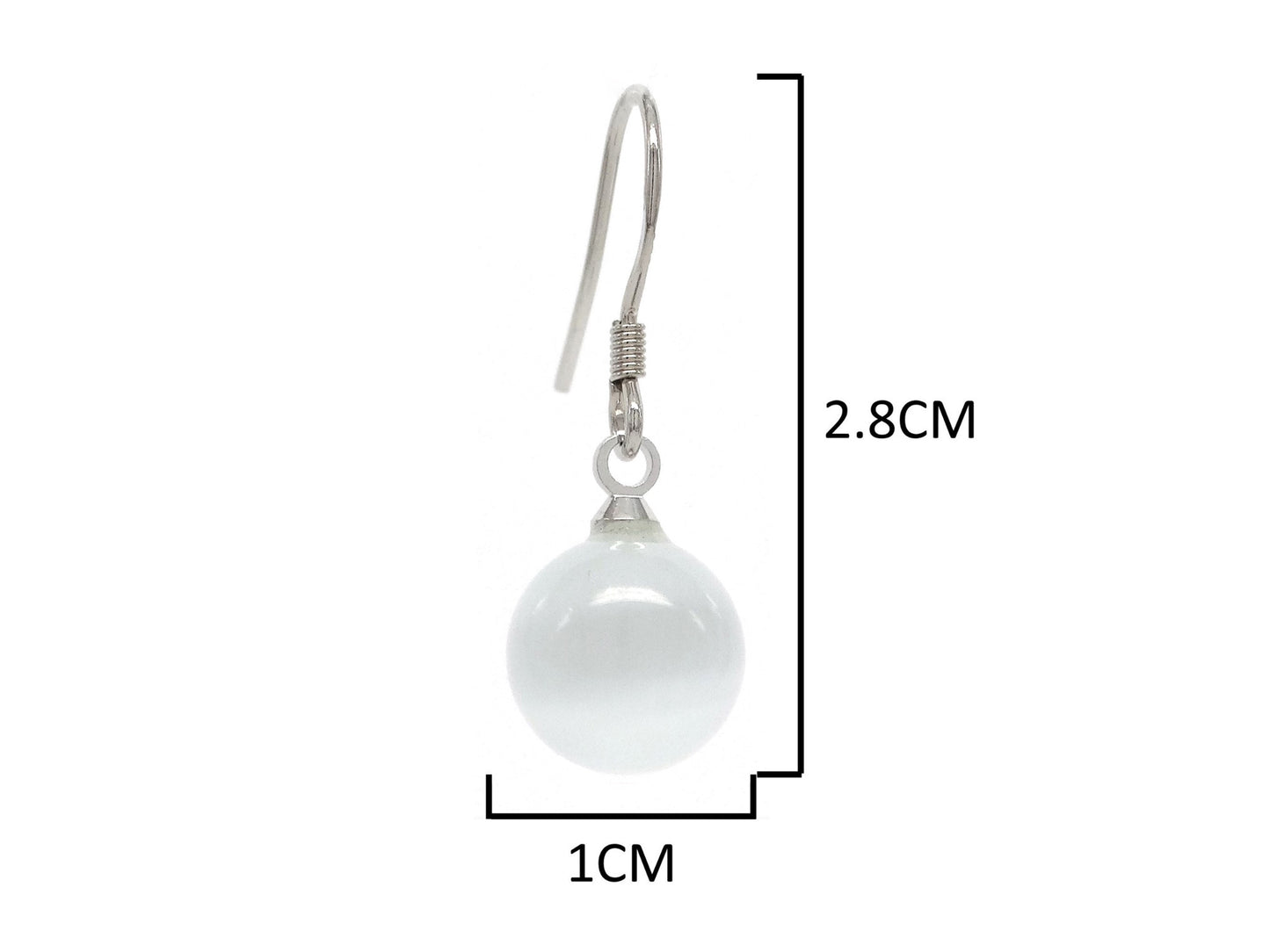 White moonstone ball earrings MEASUREMENT