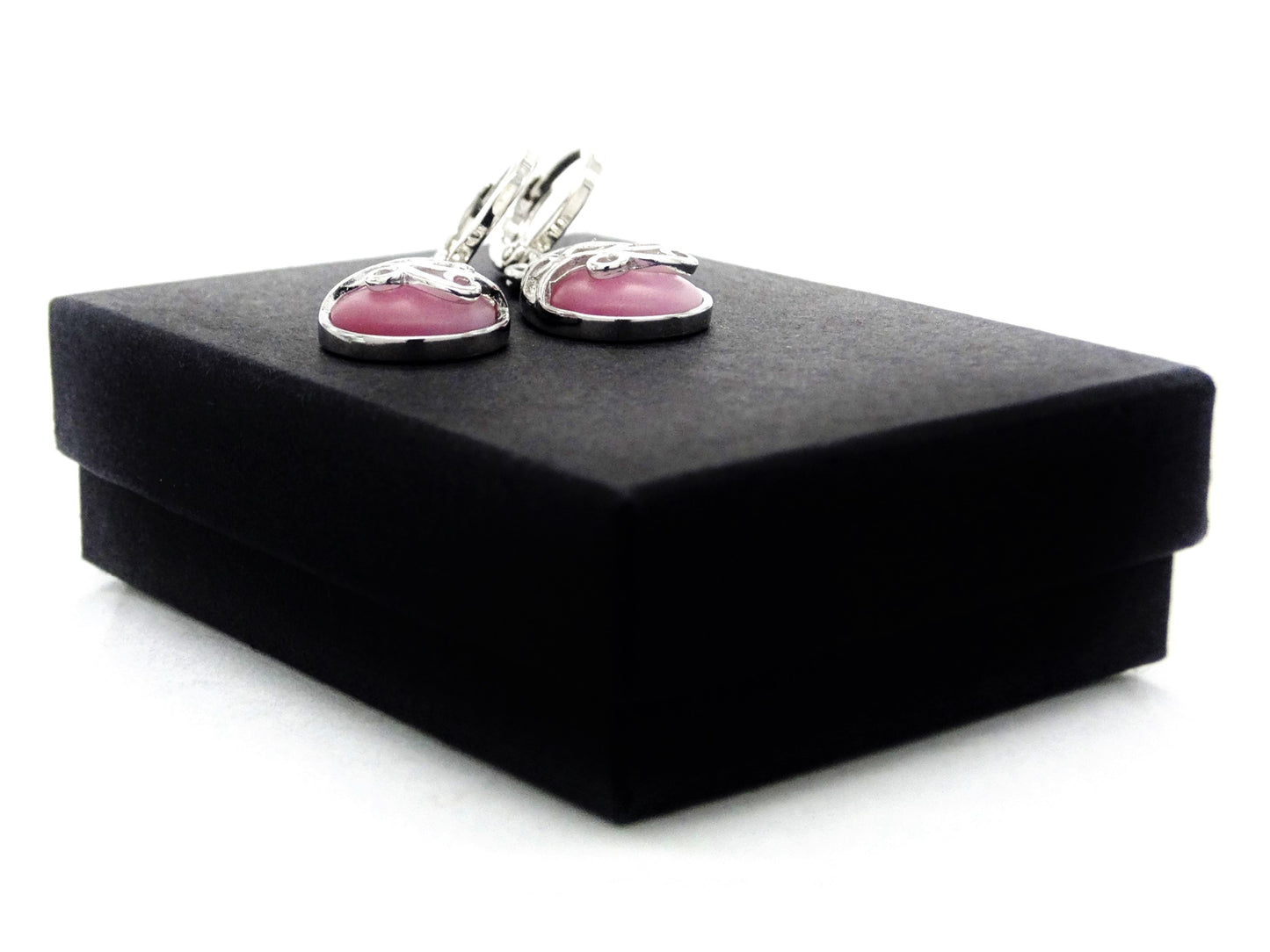 Decorated pink moonstone hoop earrings GIFT BOX