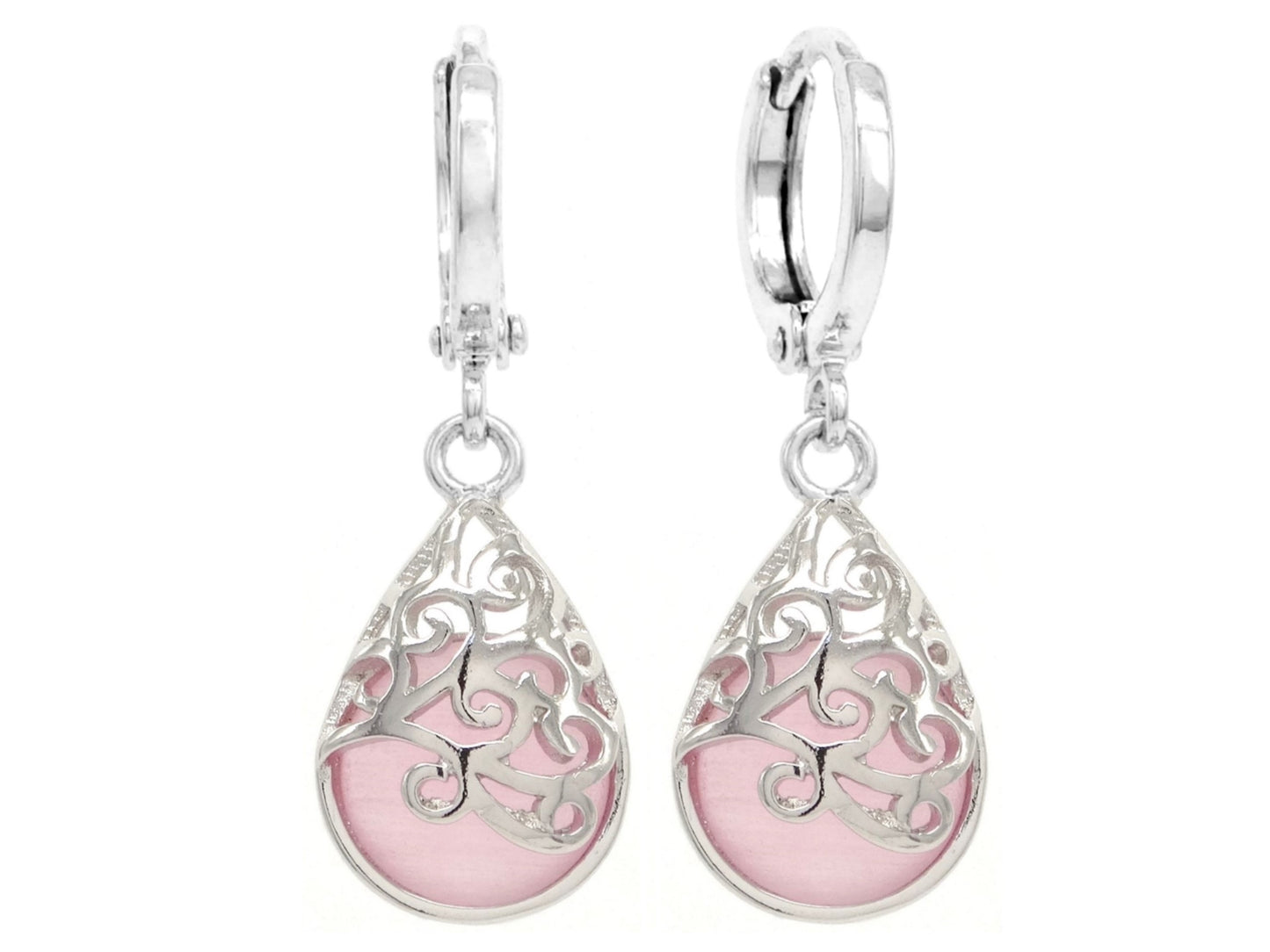Decorated pink moonstone hoop earrings MAIN