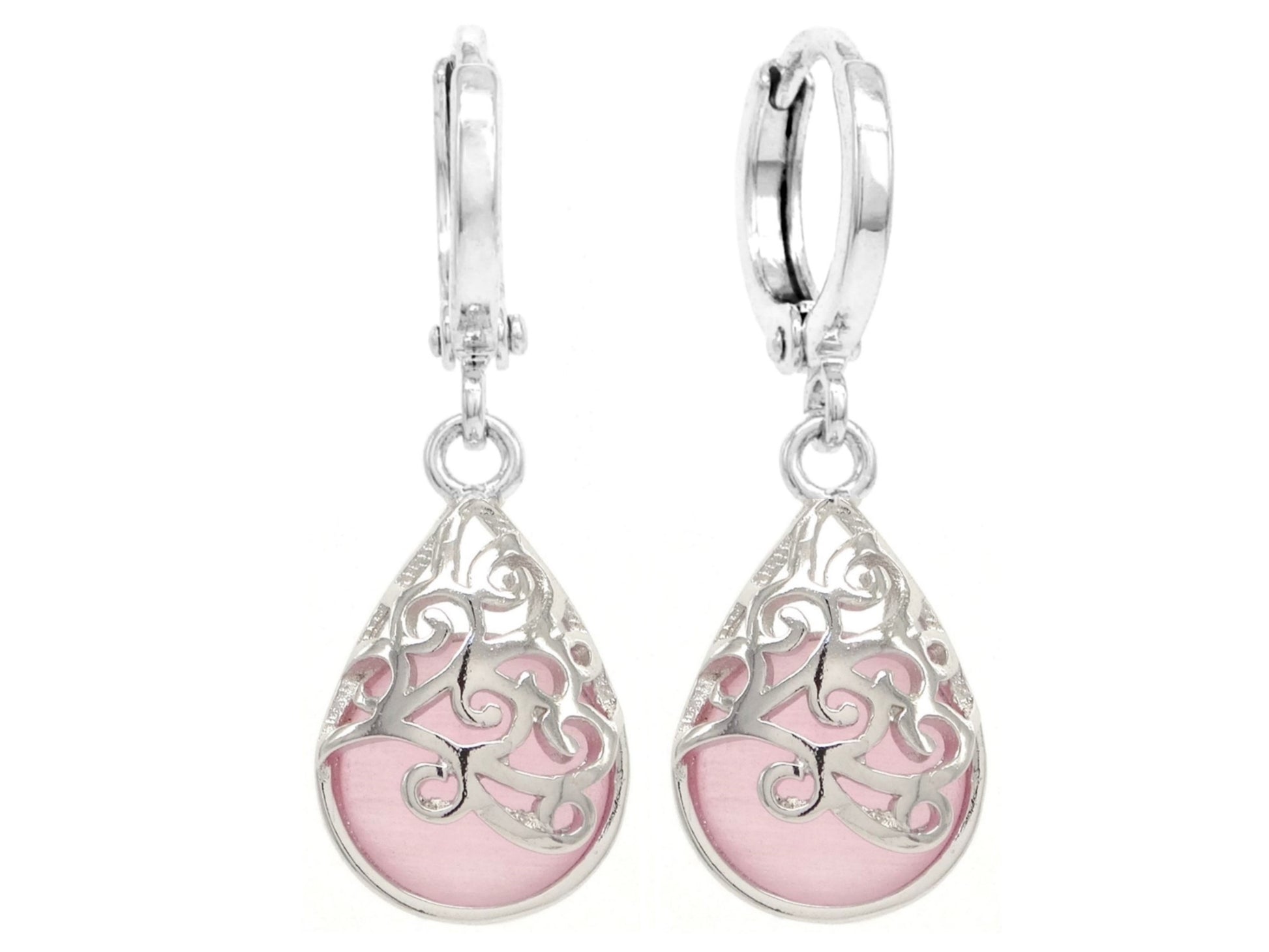 Decorated pink moonstone hoop earrings MAIN