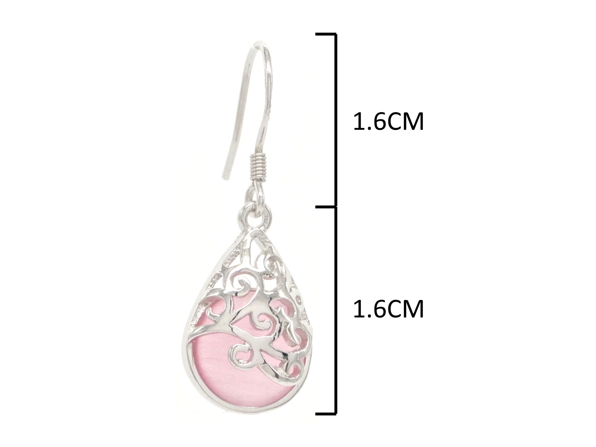 Decorated pink moonstone necklace and earrings MEASUREMENT