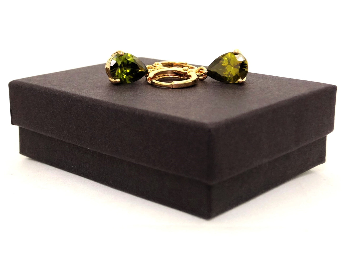 Gold green raindrop emerald type earrings GIFT BOX