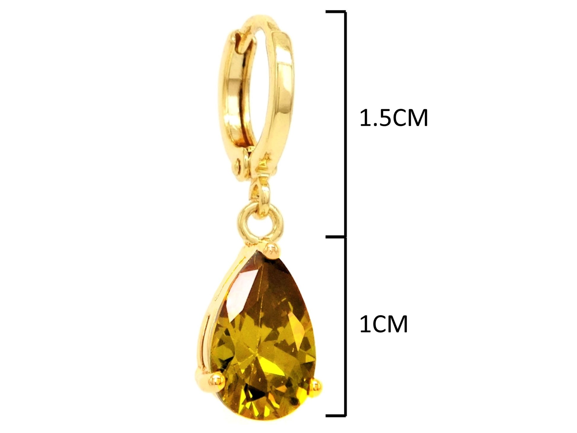 Gold green raindrop emerald type earrings MEASUREMENT