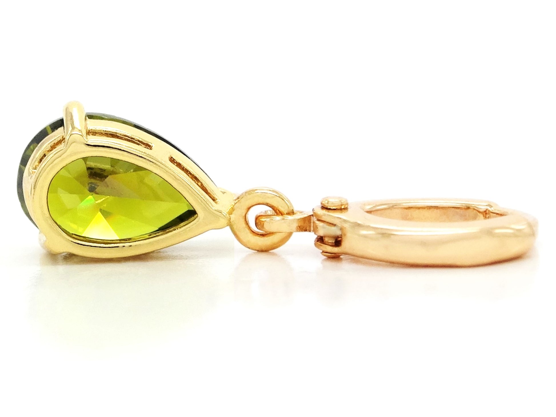 Gold green raindrop emerald type earrings BACK