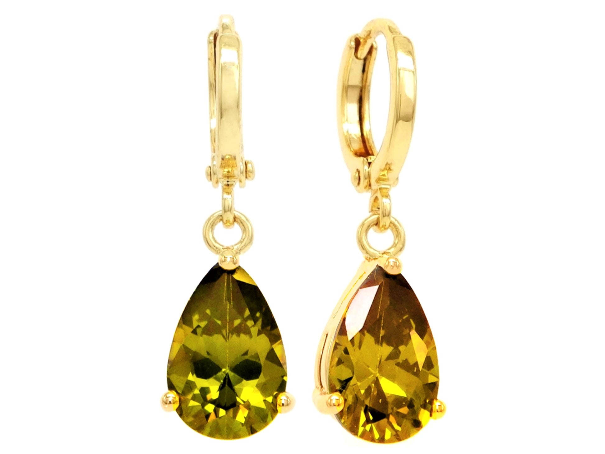 Gold green raindrop emerald type earrings