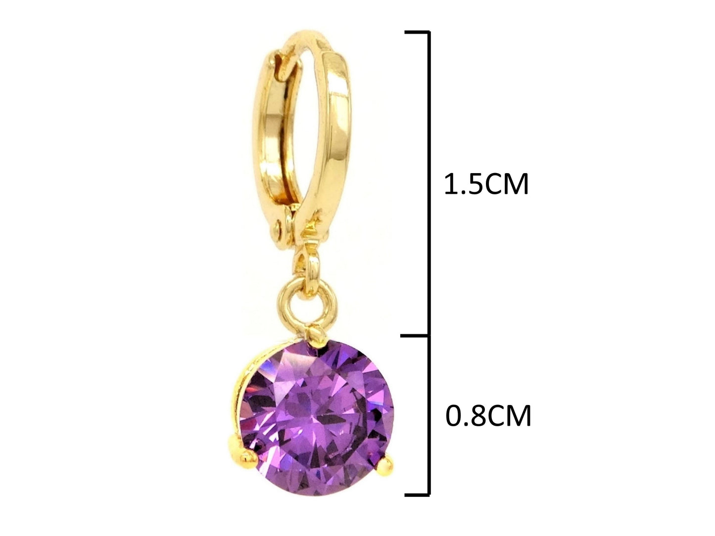 Purple gem gold earrings MEASUREMENT