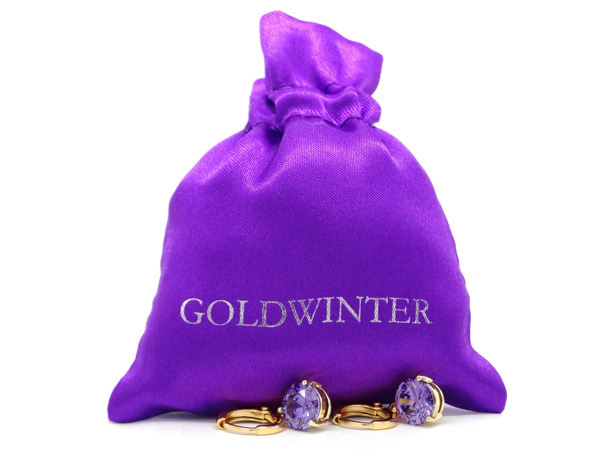 Yellow gold purple round gem necklace and earrings GIFT BAG