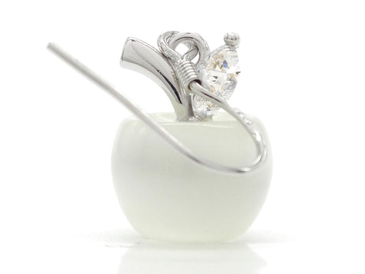 White apple earrings FRONT