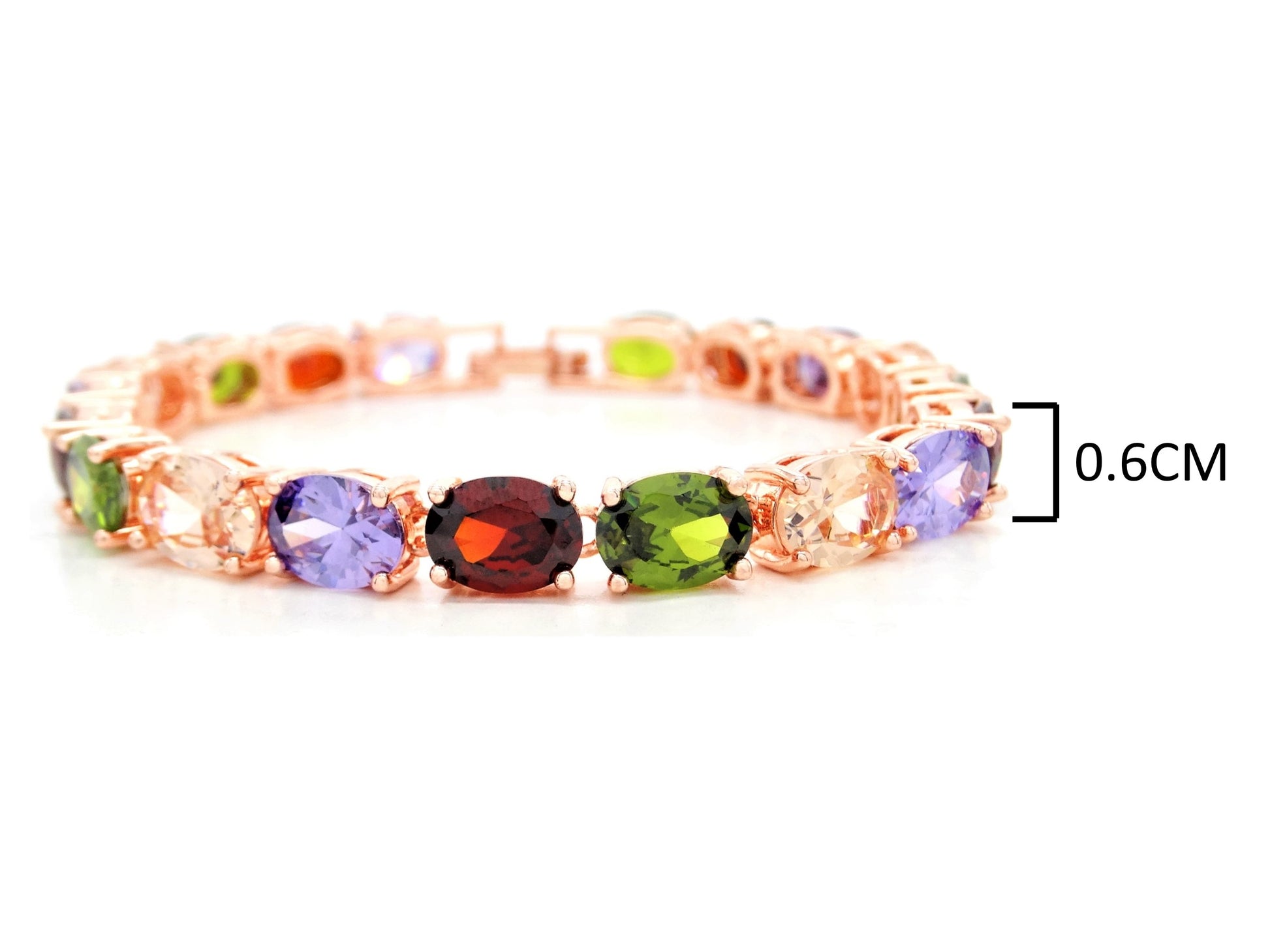 Rose gold different colored oval gems bracelet MEASUREMENT