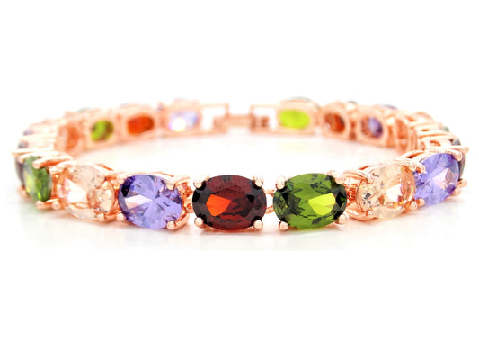 Rose gold different colored oval gems bracelet MAIN