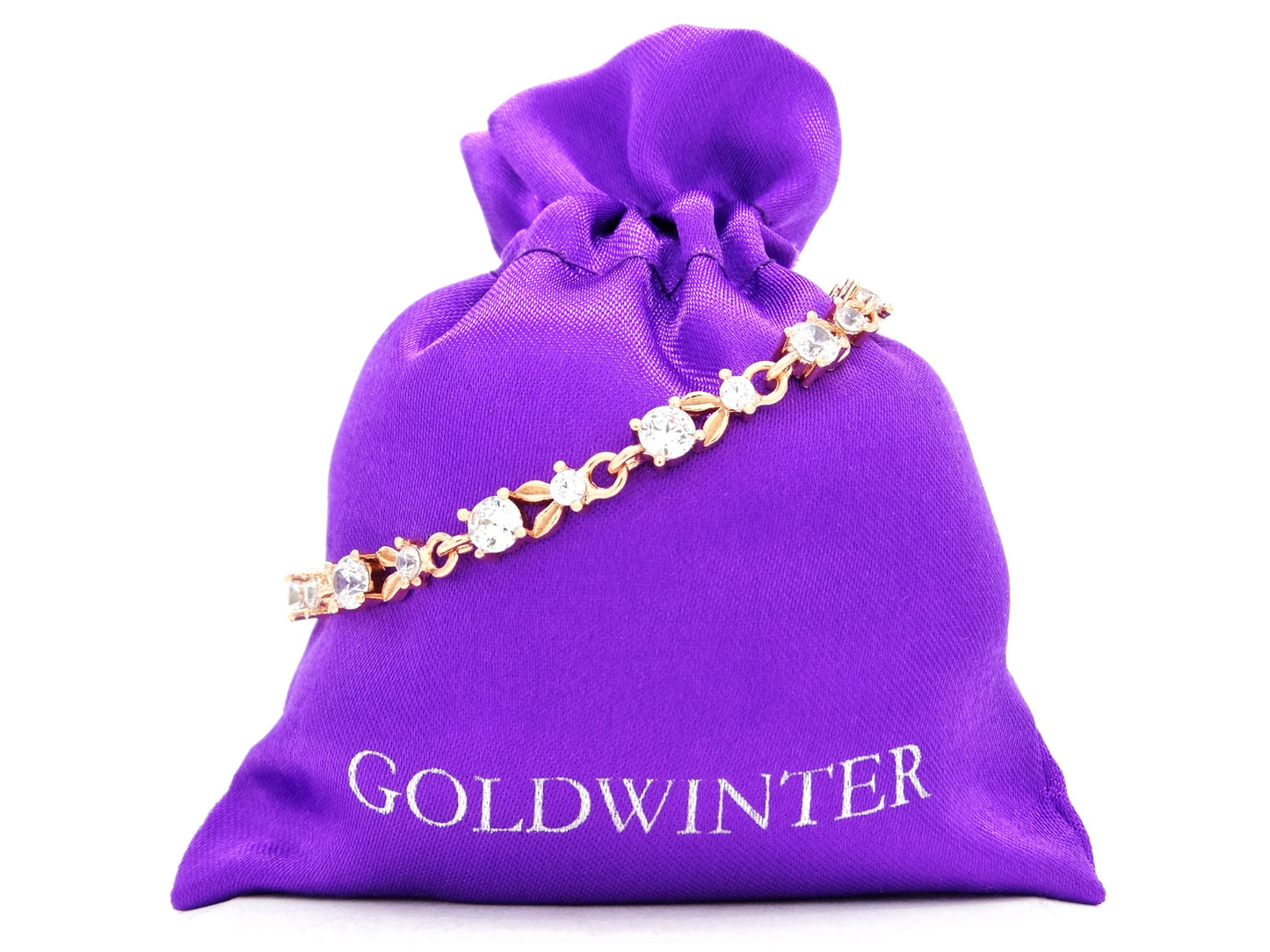 Yellow gold round white gems bracelet GIFT BAG