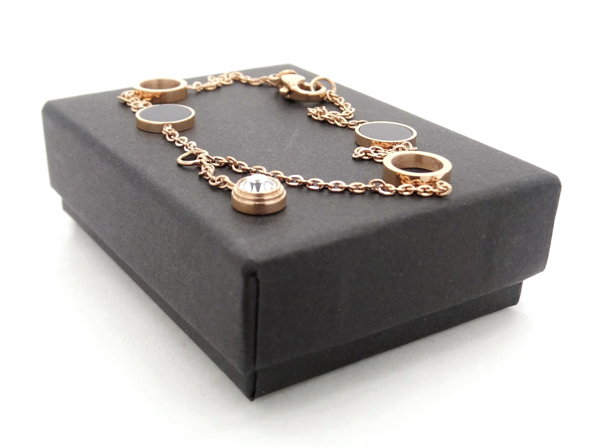 Black and white gem moonstone rose gold bracelet GIFT BOX