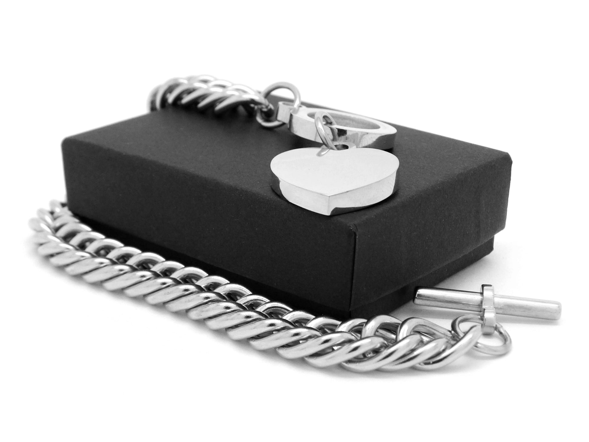 White gold double curb link heart bracelet GIFT BOX