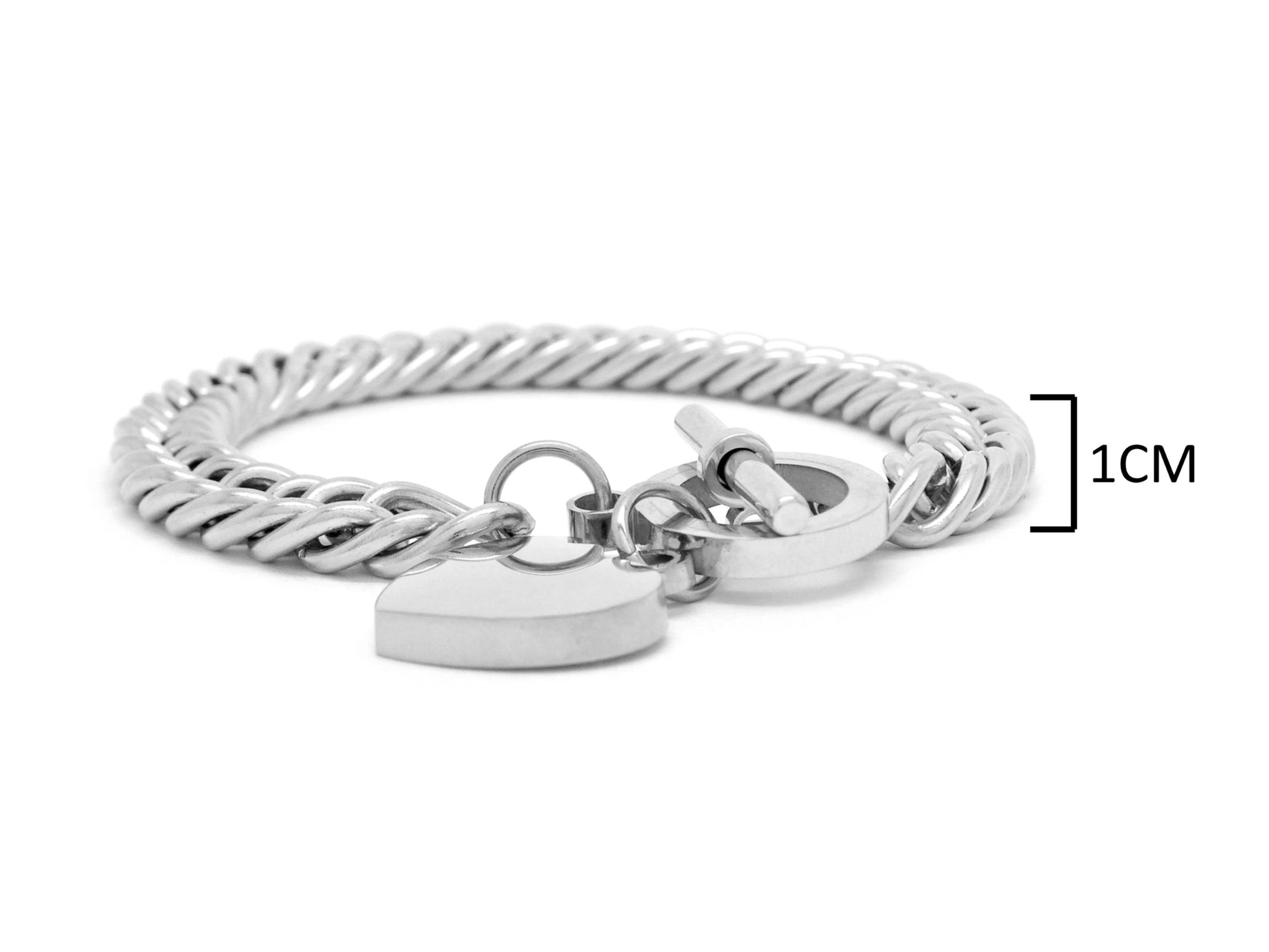 White gold double curb link heart bracelet MEASUREMENT