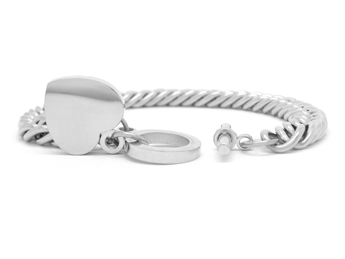 White gold double curb link heart bracelet FASTENING