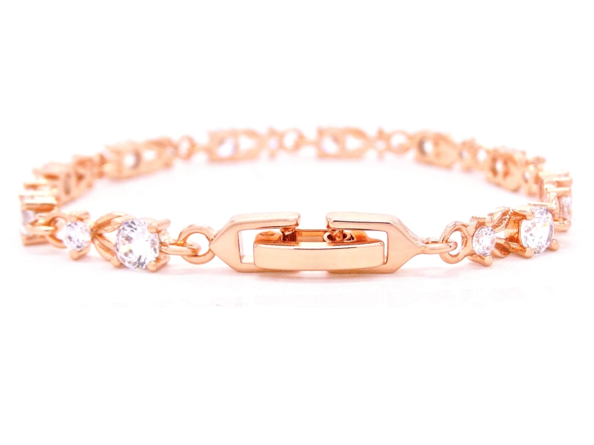 Rose gold round white gems bracelet BACK