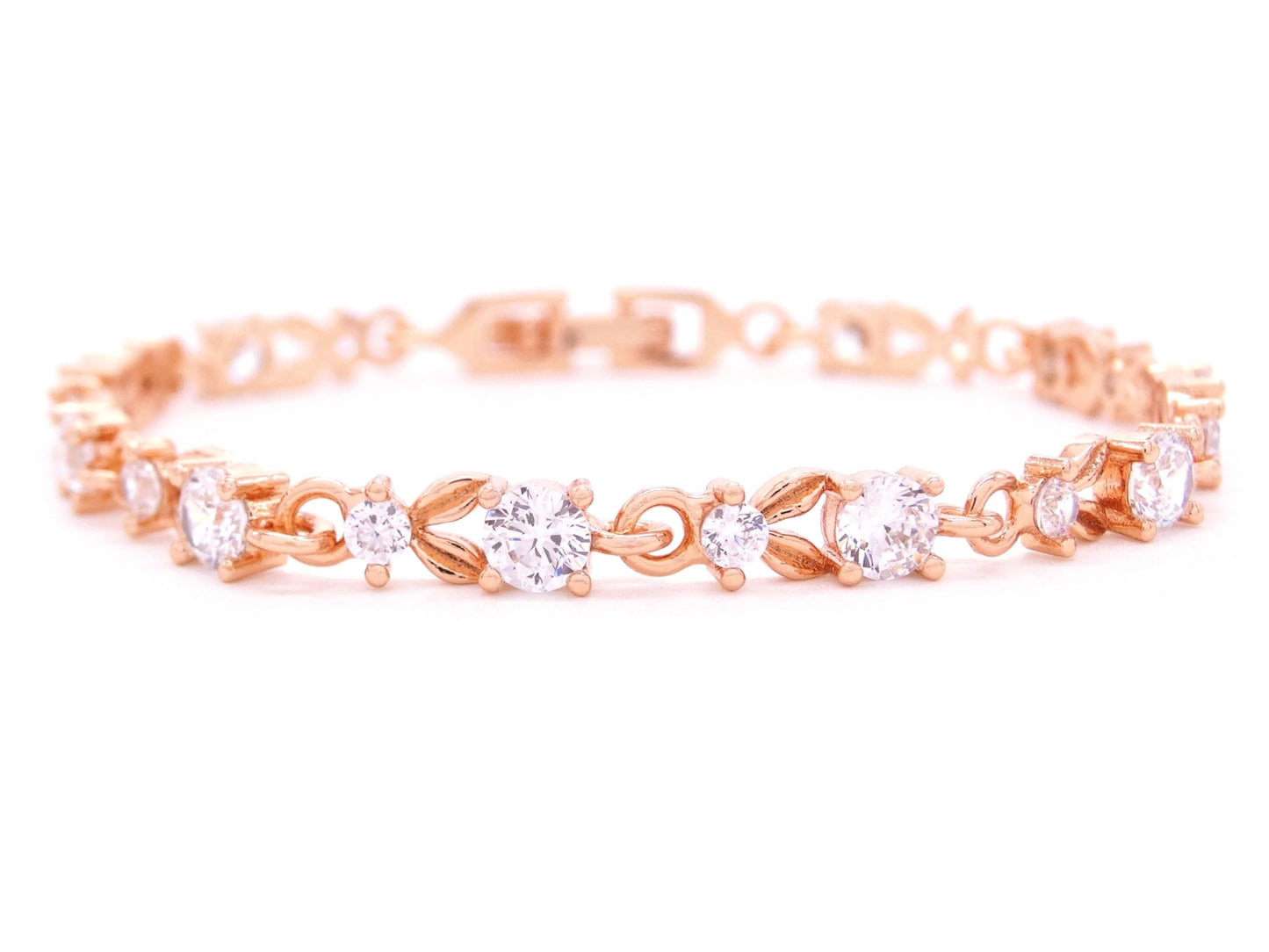 Rose gold round white gems bracelet MAIN